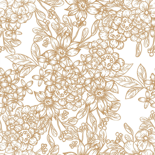 vector seamless pattern with brown linear flowers. design for textile and scrapbook - Вектор,изображение
