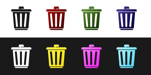 Set Trash can icon isolated on black and white background. Garbage bin sign. Recycle basket icon. Office trash icon.  Vector. - Vector, Image