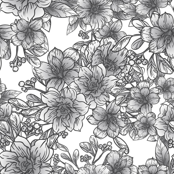 vector seamless pattern with black and white vintage flowers. design for textile and scrapbook - Vector, afbeelding