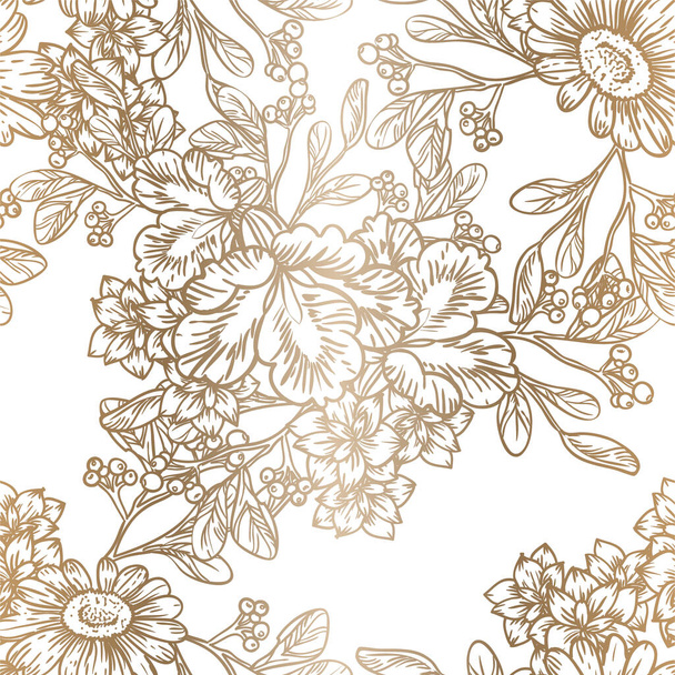 vector seamless pattern with brown linear flowers. design for textile and scrapbook - Διάνυσμα, εικόνα