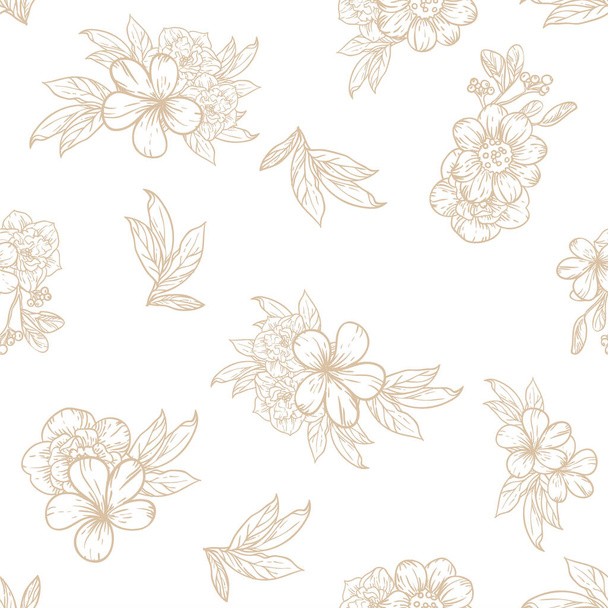padrão sem costura vetorial com flores lineares marrons. design para têxteis e scrapbook - Vetor, Imagem