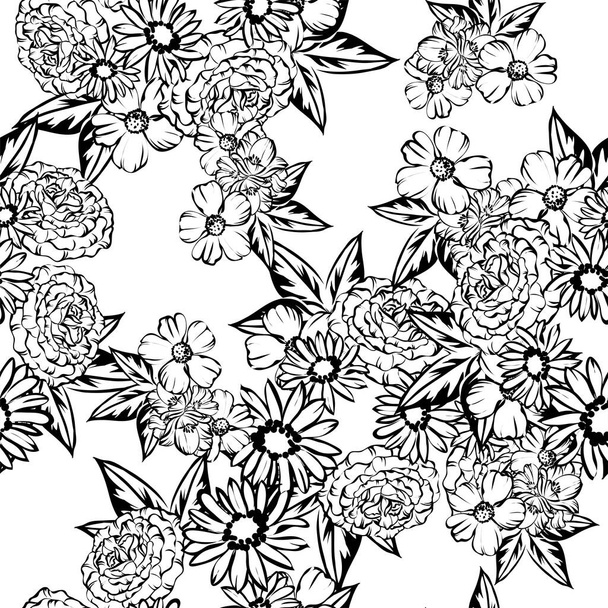 vector seamless pattern with black and white vintage flowers. design for textile and scrapbook - Вектор, зображення