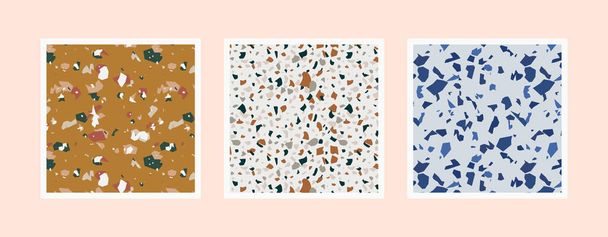 Colorful venetian terrazzo imitation seamless pattern. Realistic marble texture with stone fragments. Modern minimalistic floor tile for interior decoration. Trendy abstract vector illustration. - Vector, Image
