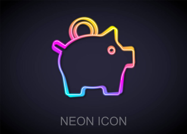 Glowing neon line Piggy bank icon isolated on black background. Icon saving or accumulation of money, investment.  Vector - Vector, Image