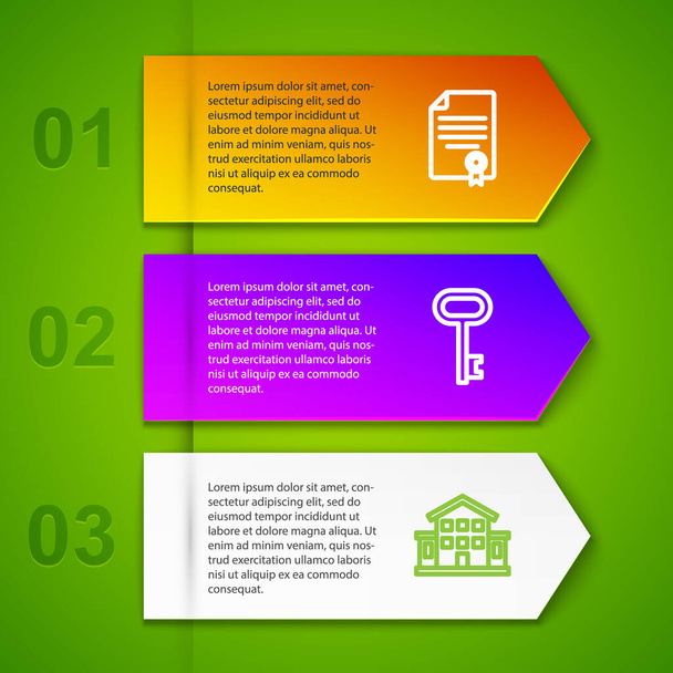 Set line House contract, key and . Business infographic template. Vector - Vecteur, image
