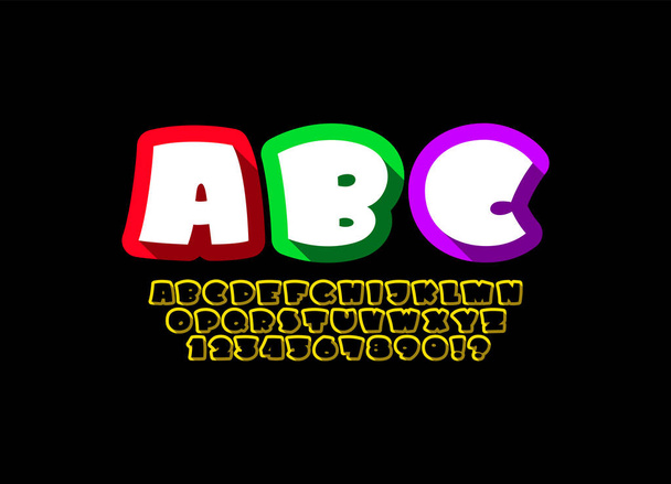 Abgerundete Schrift, trendiges mehrfarbiges Cartoon-Alphabet - Vektor, Bild