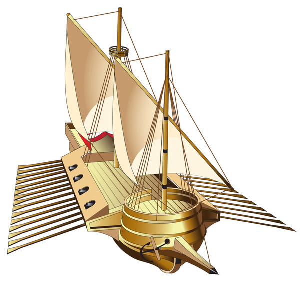 vektorgrafikus képet hasáb - lapos a hajó egy vagy több vitorlák és akár három bank, evező, főleg használt hadviselés, a kereskedelem és a kalózkodás. - Vektor, kép