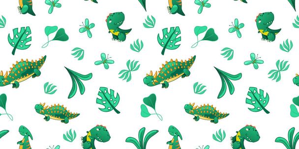 Seamless cute dinosaur pattern - Vector, Image