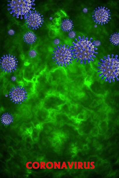 インフルエンザCOVID-19ウイルス細胞の画像。コロナウイルスCovid 19流行インフルエンザの背景。流行病の医療リスク。3Dイラストのコンセプト. - 写真・画像