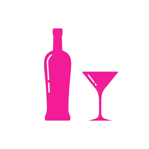 Botella Martini y silueta de vidrio, recipiente de bebida y copa.Icono de bebida alcohólica sobre un fondo blanco. Logotipo simple. Base de forma para el diseño. Ilustración vectorial aislada. - Vector, Imagen