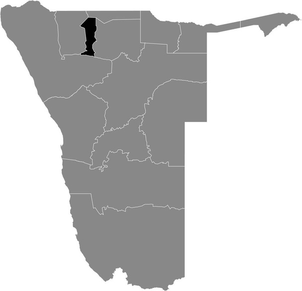 Mappa dettagliata nera della regione namibiana di Oshana all'interno della mappa grigia della Repubblica di Namibia - Vettoriali, immagini