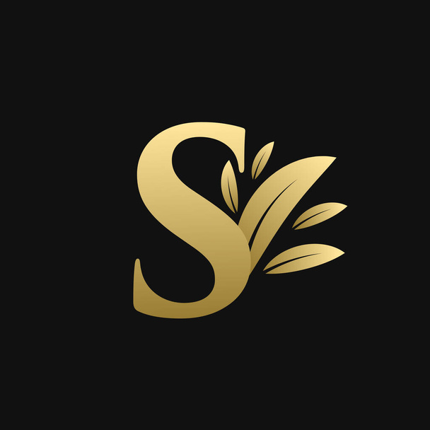 Golden Initial Letter S Leaf Logo - Vector, afbeelding