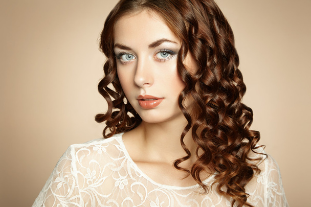 Glamour portrait of beautiful woman model with fresh makeup and  - Zdjęcie, obraz