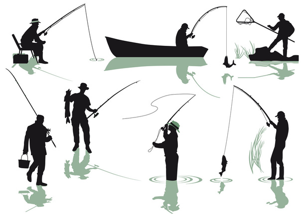 Anglers fishing - Vector, Image