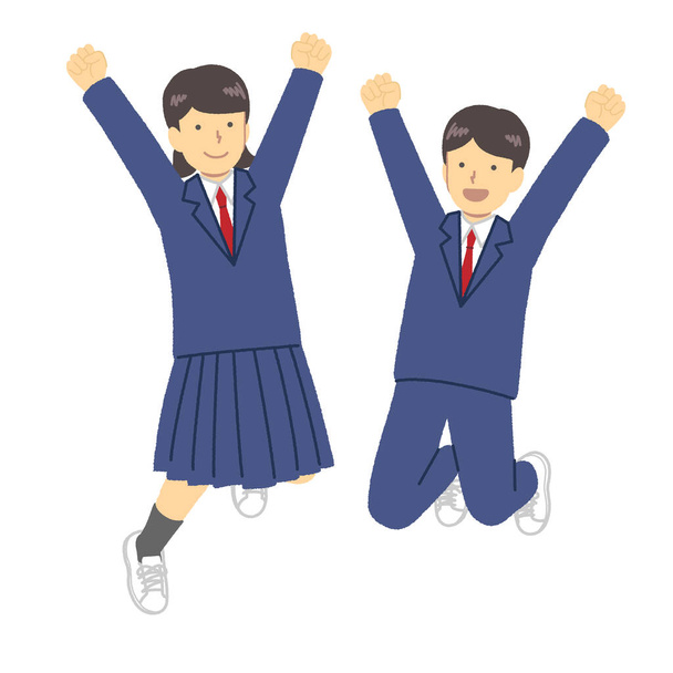 Male and female students in blazer uniforms to jump - Vector, Image