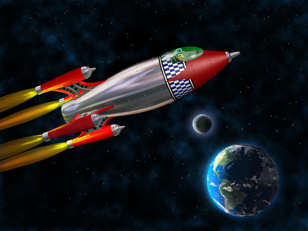 Ретро ракета в космосі
 - Фото, зображення