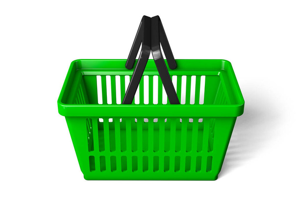 Vihreä ostoskori. eristetty valkoisella pohjalla. 3d renderointi - Valokuva, kuva