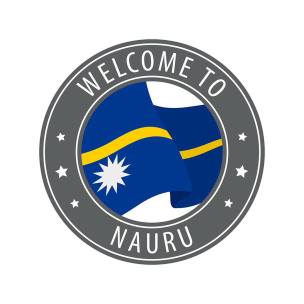 Isten hozott Nauruban. Szürke pecsét lengő country zászlóval. Üdvözlő ikonok gyűjteménye. - Vektor, kép