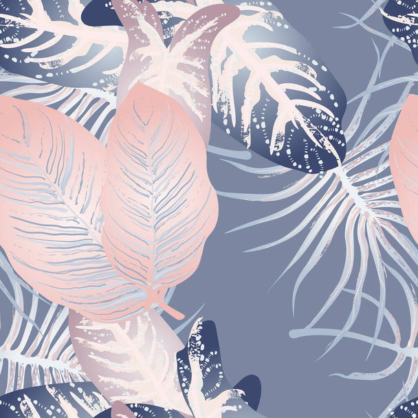 Tropical Leaf Modern Motif. Jungle Print. Foliage Summer Seamless Pattern. Trending Greenery Vector Background. Artistic Botanic Surface. Abstract Plant Texture For Fashion. Soft Pastel Brush Drawing. - Vektori, kuva