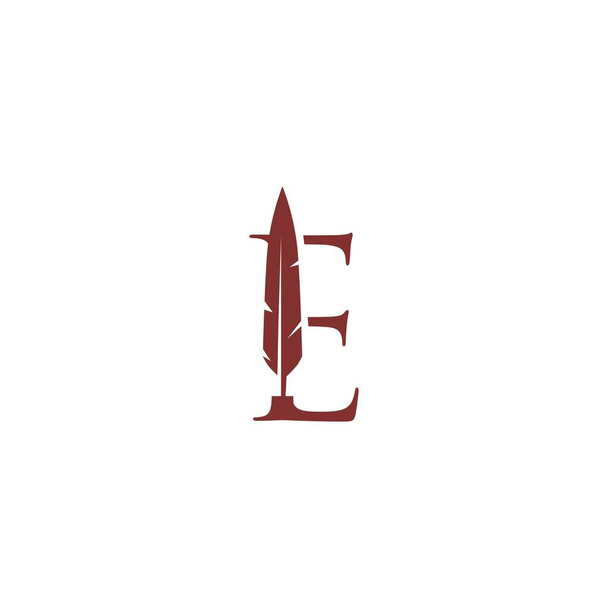 e letter mark feather pen signature quill logo vector icon illustration - Vector, Image