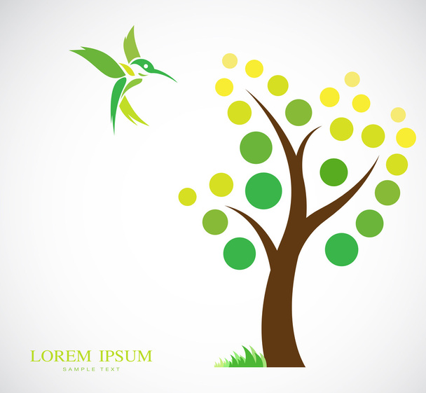 Vector design of trees and hummingbird - Vector, Image