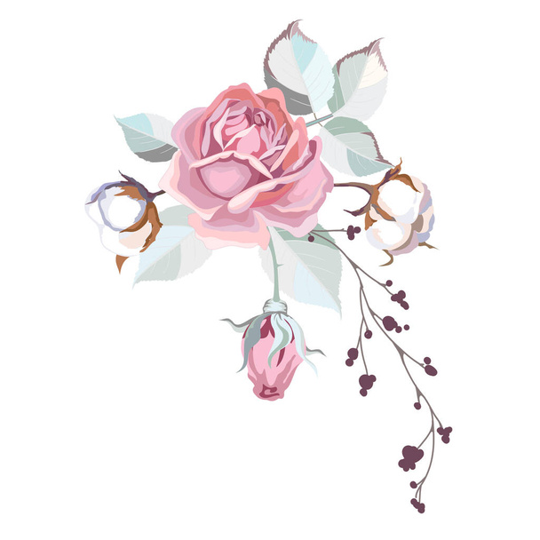 Ροζ τριαντάφυλλο λουλούδια μπουκέτο. Floral διανυσματική απεικόνιση, ρύθμιση για την πρόσκληση γάμου κάρτα. - Διάνυσμα, εικόνα