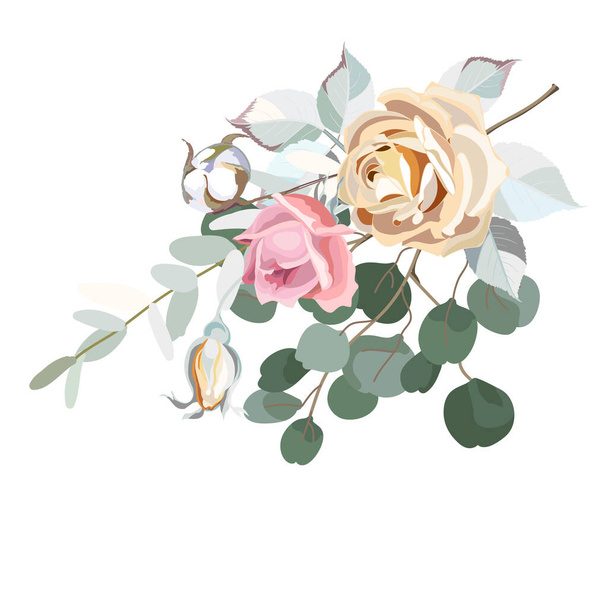 Bouquet for pink roses, wedding flowers.  Floral vector illustration - Vector, imagen