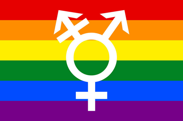 An illustration of a rainbow LGBT flag with a transgender logo - Фото, зображення
