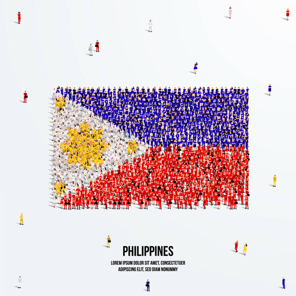 Filippiinien lippu. Suuri joukko ihmisiä muodostavat luoda muoto Filippiinien lipun. Vektorikuvaus. - Vektori, kuva