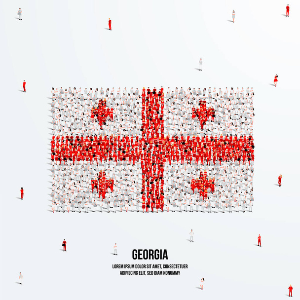 Georgia Flag. Un grand groupe de personnes se forment pour créer la forme du drapeau géorgien. Illustration vectorielle. - Vecteur, image