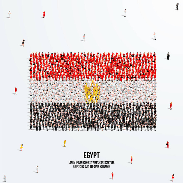 Egyptin lippu. Suuri joukko ihmisiä muodostaa muodostamaan egyptiläisen lipun muodon. Vektorikuvaus. - Vektori, kuva