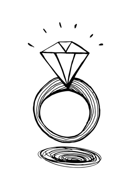 Prsten s diamantem. Ručně kreslená monochromatická vektorová ilustrace. - Vektor, obrázek
