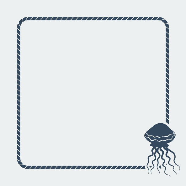 Marine background. Sea rope frame with jellyfish - ベクター画像