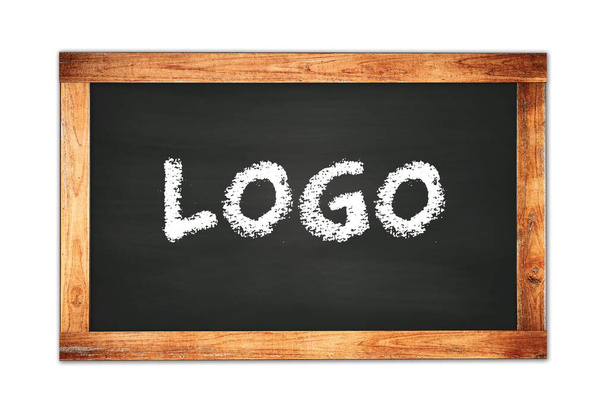 LOGO text written on black wooden frame school blackboard. - Photo, Image