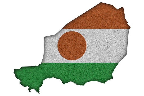 Mapa y bandera de Níger en fieltro - Foto, imagen