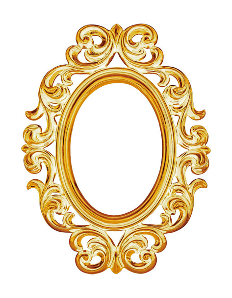 Marco ovalado dorado para pinturas, espejos o fotos aisladas sobre fondo blanco. Elemento de diseño con ruta de recorte - Foto, Imagen