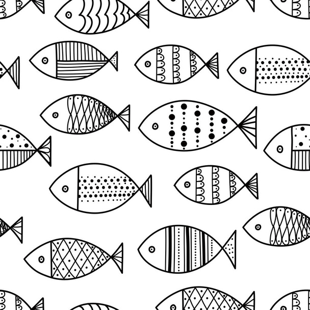 Cute fish.  Kids line background. Seamless pattern. Can be used in textile industry, paper, background, scrapbooking. - Vector, imagen