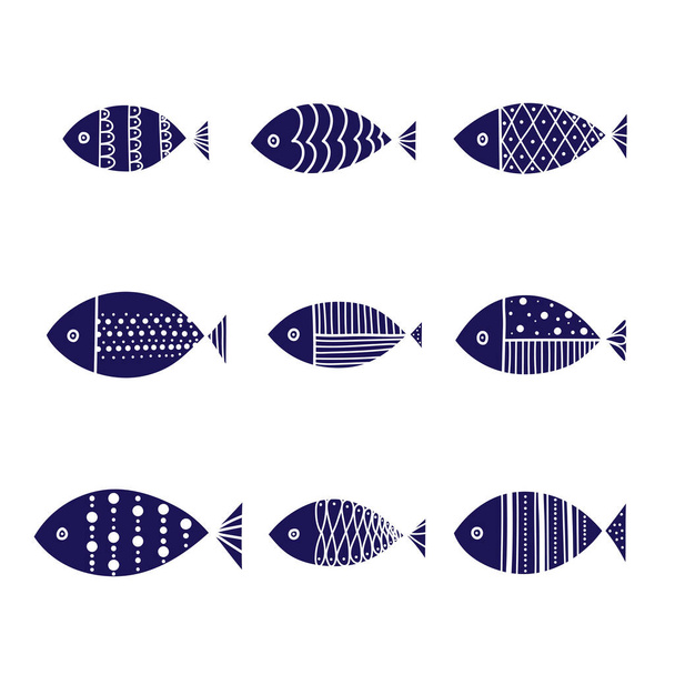 Blue decorative fish. Cute set. - Vector, Image