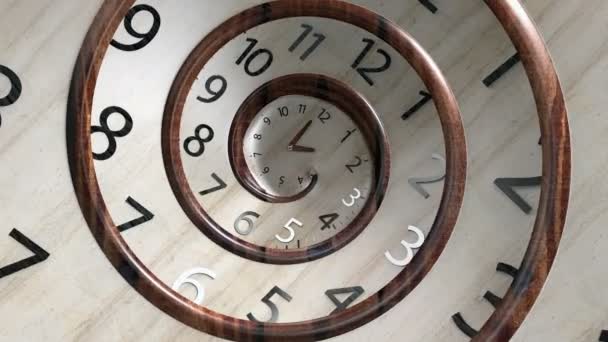 Vintage giro de madera ronda reloj cara. 3D Render. 3D Rendering Classic reloj redondo con tiempo infinito. - Imágenes, Vídeo