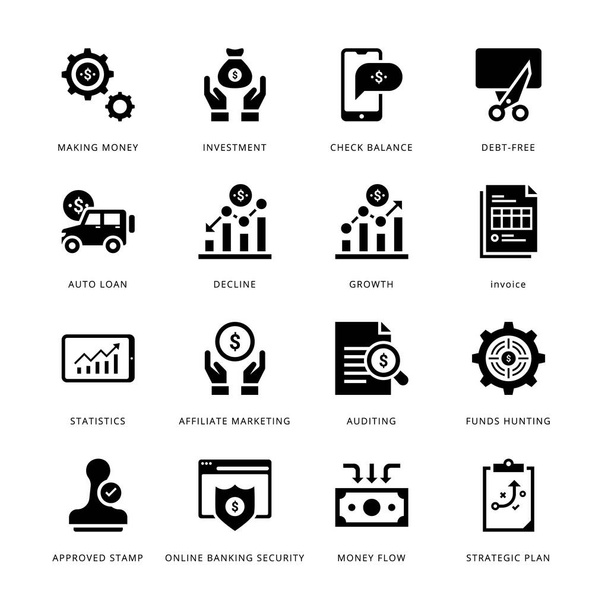 Banking and Finance Glyph Icons - Solid, Vectors - Vector, Image
