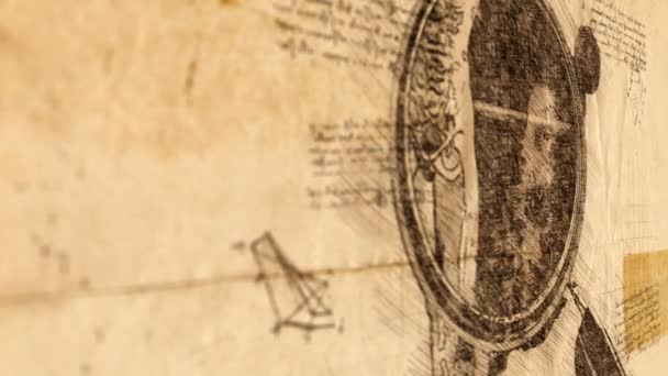 レオナルド・ダ・ヴィンチ様式の拡大鏡下の人間の解剖学。デジタルスケッチ表現-アニメーション  - 映像、動画