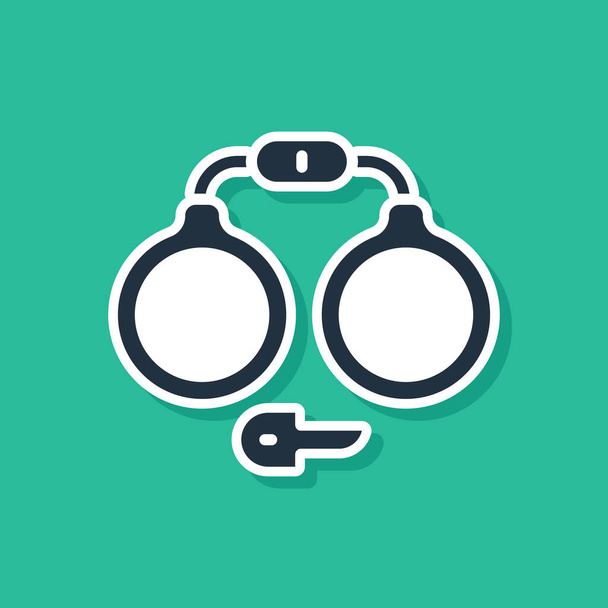 Blue Handcuffs icon isolated on green background.  Vector. - Vector, Image