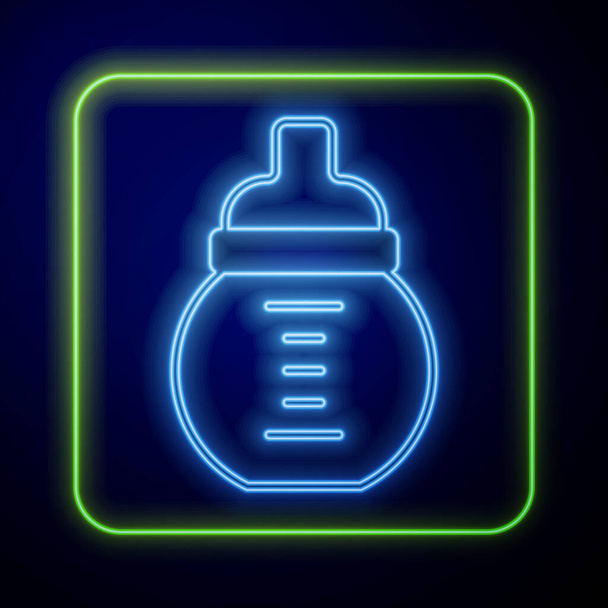 Zářící neon Baby mléko v láhvi ikony izolované na modrém pozadí. Ikona láhve. Vektor. - Vektor, obrázek