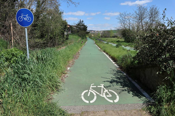 Benevento, Campania, Italy - April 5, 2021: Pezzapiana - Valfortore cycle path in the Acquafredda district built in 2008, inaugurated in 2017 and currently closed and in a state of neglect - Photo, Image