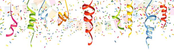 Illustration vectorielle EPS 10 de guirlandes, confettis et banderoles heureux de couleur transparente sur fond blanc pour l'utilisation du modèle de fête de carnaval ou d'anniversaire - Vecteur, image