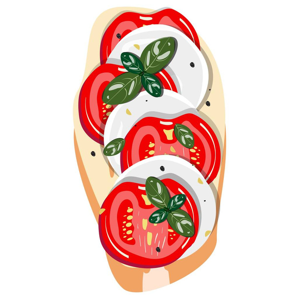 Сэндвич с помидорами и моцареллой на белом фоне. Векторная иллюстрация. - Вектор,изображение