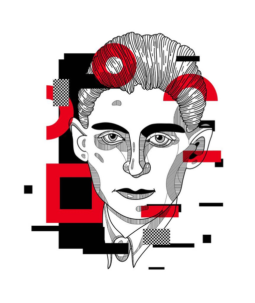 Líneas vectoriales ilustración dibujada a mano clásica. Franz Kafka - Vector, Imagen