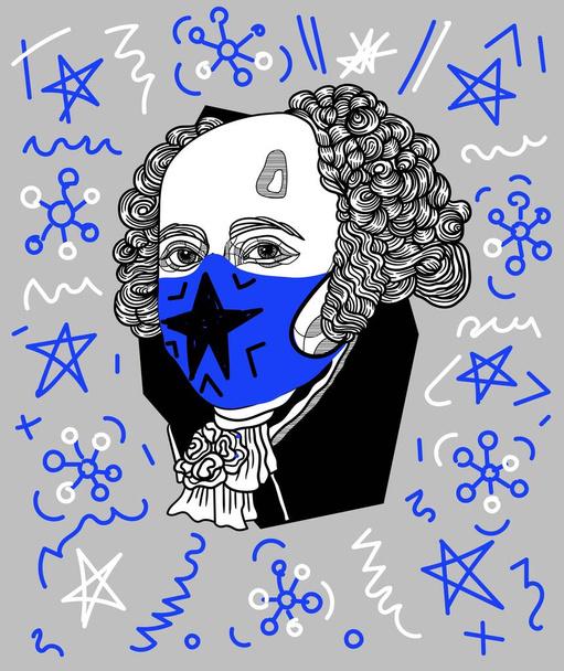 Vectorlijnen klassieke handgetekende illustratie. John Adams met masker.  - Vector, afbeelding