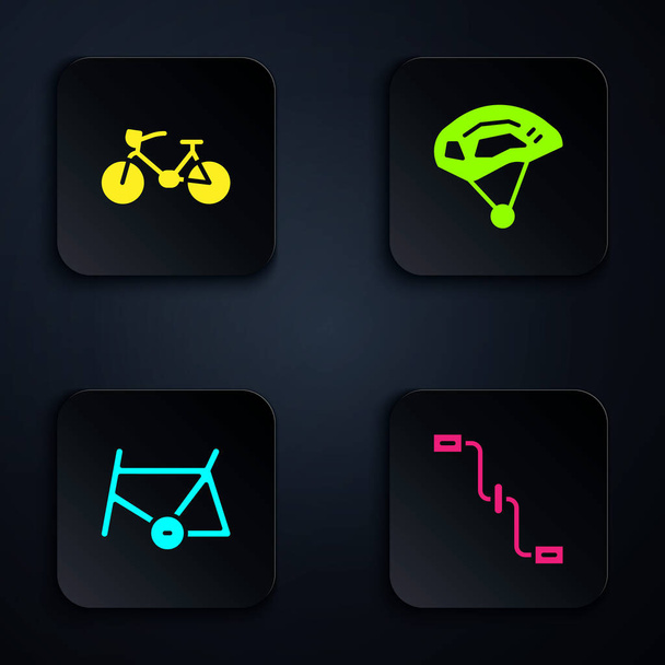 Set Bicycle pedals, , frame and helmet. Black square button. Vector. - Vektör, Görsel