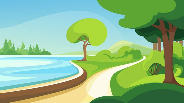  Summer park by the lake. Beautiful nature scenery. - Vector, Image